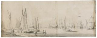 Willem van de Velde the Elder - A Dutch Fleet At Anchor Off A Beach
