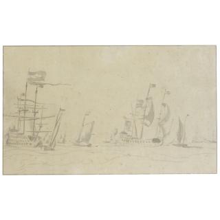 Willem Van De Velde The Elder - A Dutch Warship At Anchor, Other Ships And Boats Under Sail Nearby