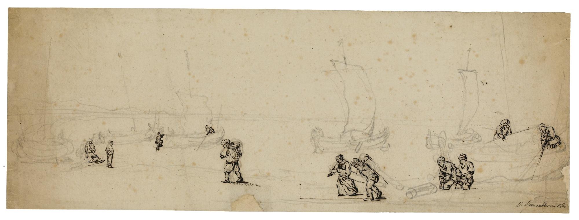 Willem van de Velde the Elder - Fisherfolk On A Beach