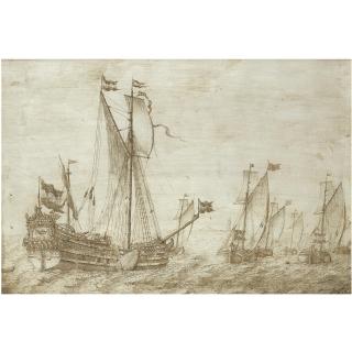 Willem van de Velde the Elder - Shipping In Coastal Waters, With The States Yacht Valck In The Foreground Preceded By A Fleet Of Wijdschips