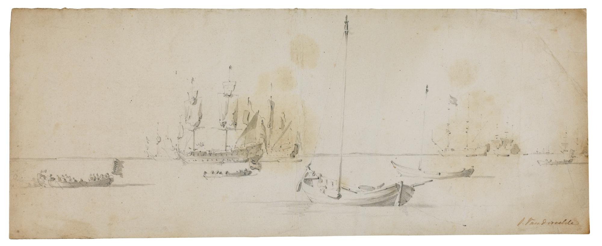 Willem van de Velde the Elder - Ships And Smaller Boats On A Calm Sea