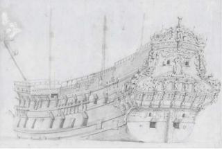 Willem van de Velde, the Elder - Study of a Dutch warship observed from the stern