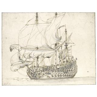 Willem van de Velde the Elder - Study Of A Man O\' War Luffing