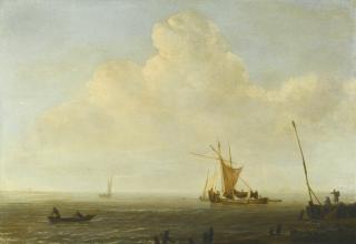 Willem Van De Velde The Younger -  A Kaag And A Smalschip At Anchor In A Light Breeze Close To The Shore
