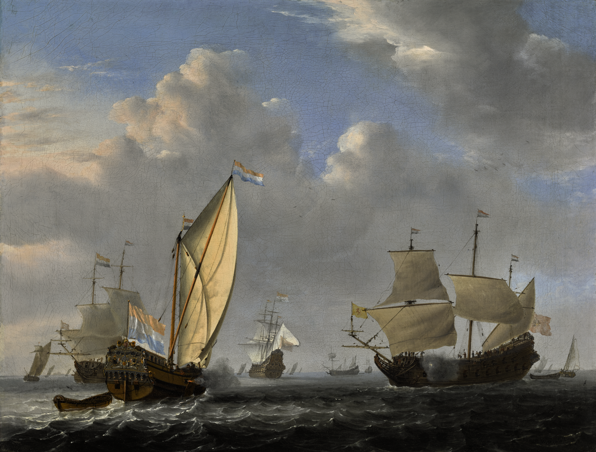 Willem Van De Velde The Younger - A States Yacht From The Admiralty Of Amsterdam, Before A Moderate Breeze, Meeting A Two-Decker