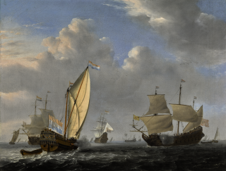 Willem Van De Velde The Younger - A States Yacht From The Admiralty Of Amsterdam, Before A Moderate Breeze, Meeting A Two-Decker