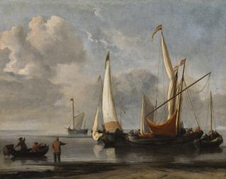 Willem Van De Velde The Younger - Small Dutch Vessels In A Light Breeze Anchored Off A Beach