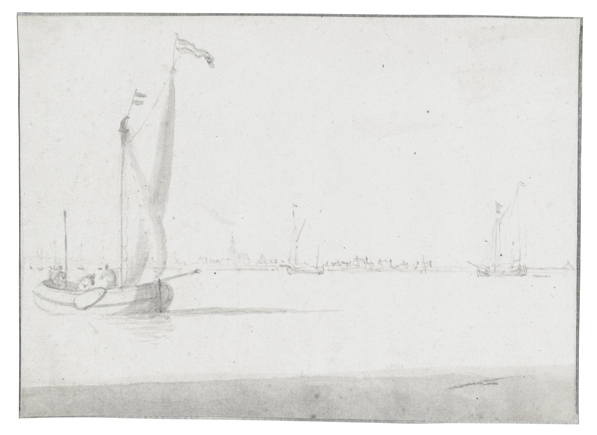 Willem Van De Velde The Younger - Small Ships On An Estuary, A Town Behind