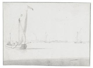 Willem Van De Velde The Younger - Small Ships On An Estuary, A Town Behind