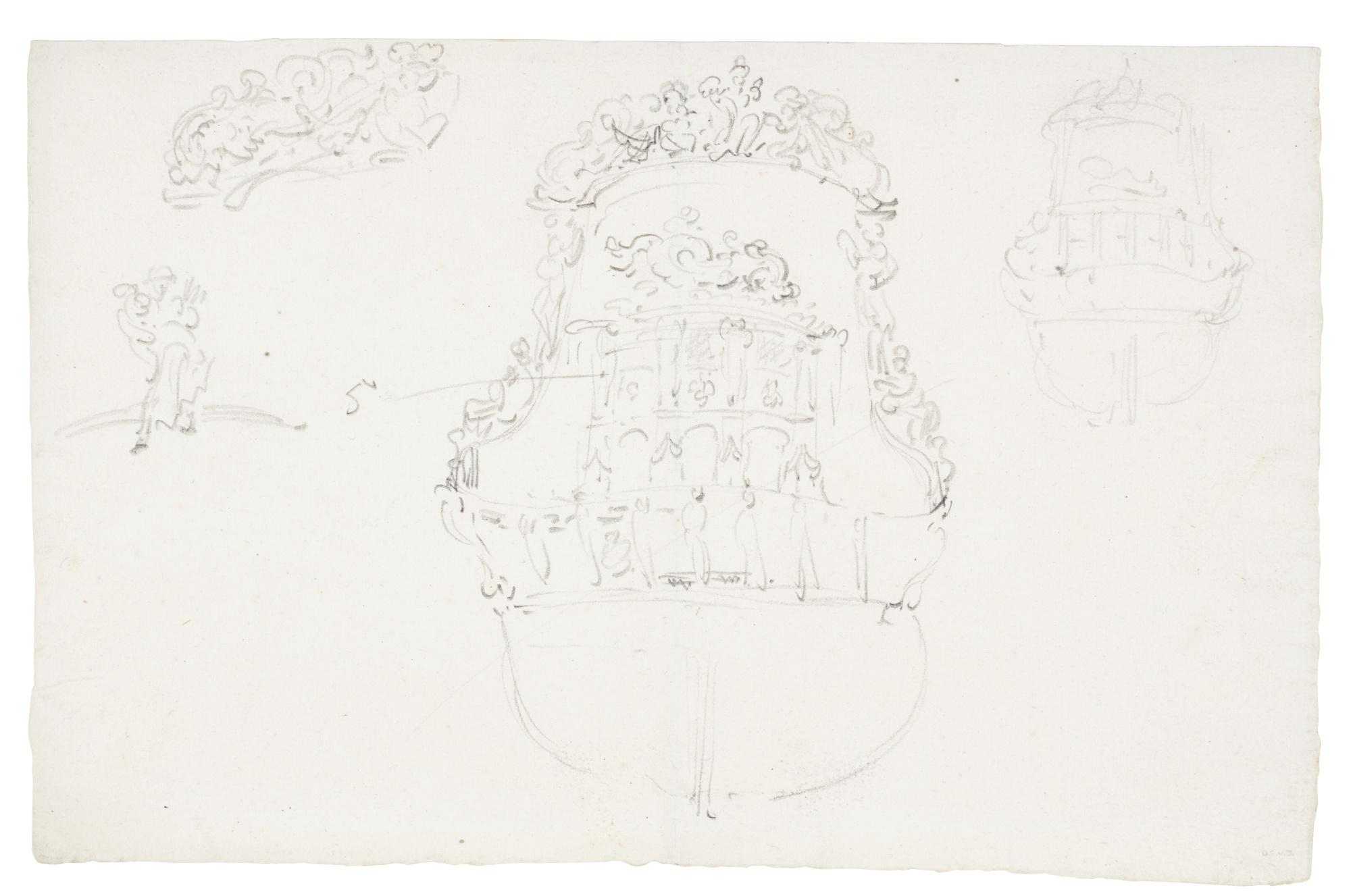 Willem Van De Velde The Younger - Studies Of The Stern Of The Dutch Ship Dolfijn