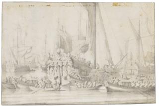 Willem Van De Velde The Younger - The Royal Yacht Mary At Anchor, Surrounded By Barges And Rowing Boats