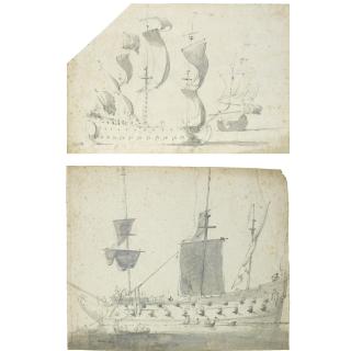 Willem van de Velde the Younger - Two Studies Of Frigates: One At Anchor, The Other In Full Sail