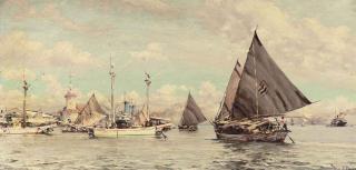 Willem van der Does - Shipping in the habour of Surabaya