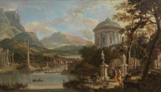 Willem Van Der Hagen - An extensive river landscape with an architectural capriccio