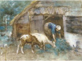 Willem van der Nat - Feeding the goats