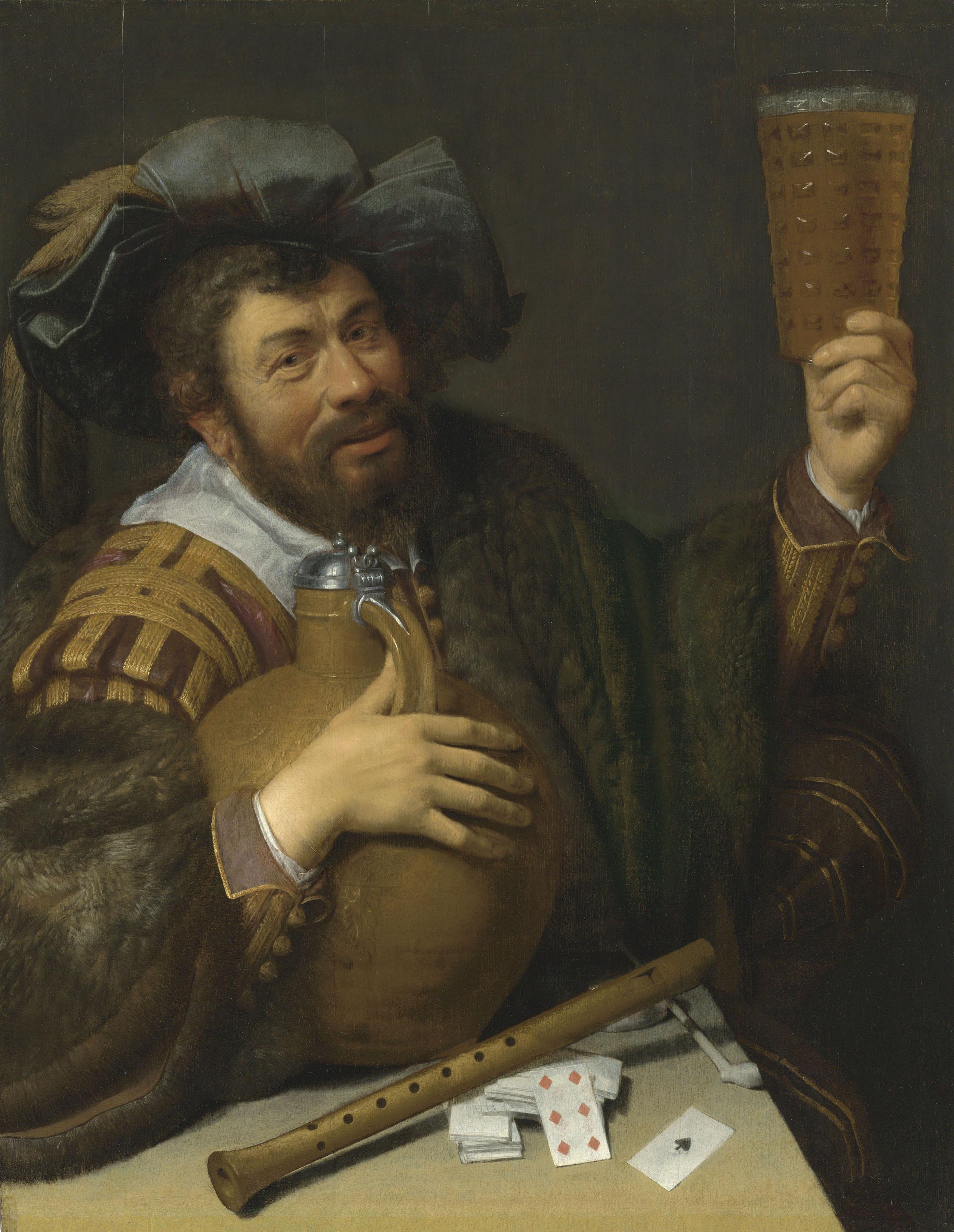 Willem Van Der Vliet - Merry drinker with a large jug and a glass of beer