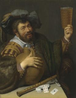 Willem Van Der Vliet - Merry drinker with a large jug and a glass of beer