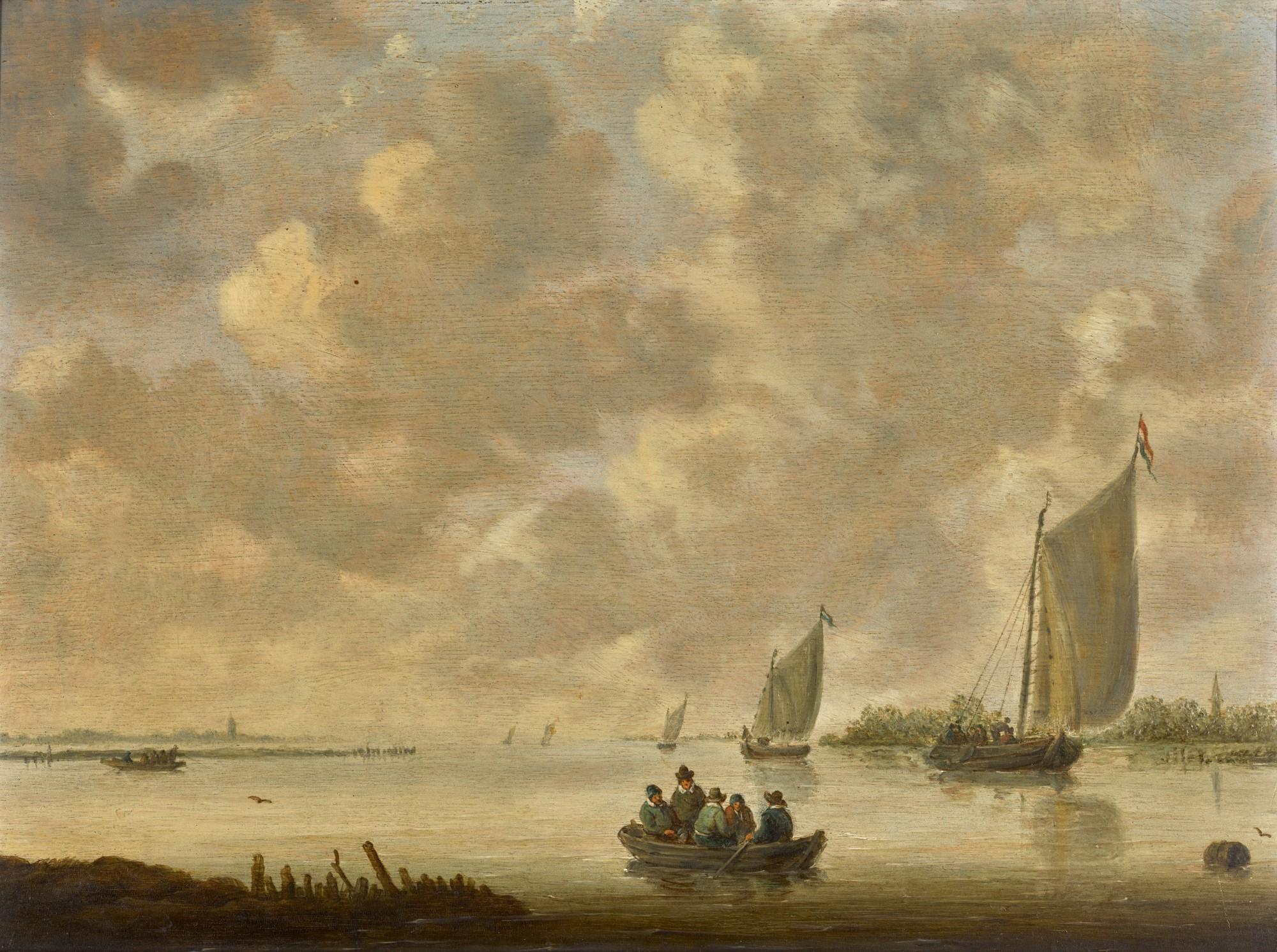 Willem Van Diest - A River Landscape With Figures In A Rowing Boat