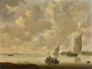 Willem Van Diest - A River Landscape With Figures In A Rowing Boat
