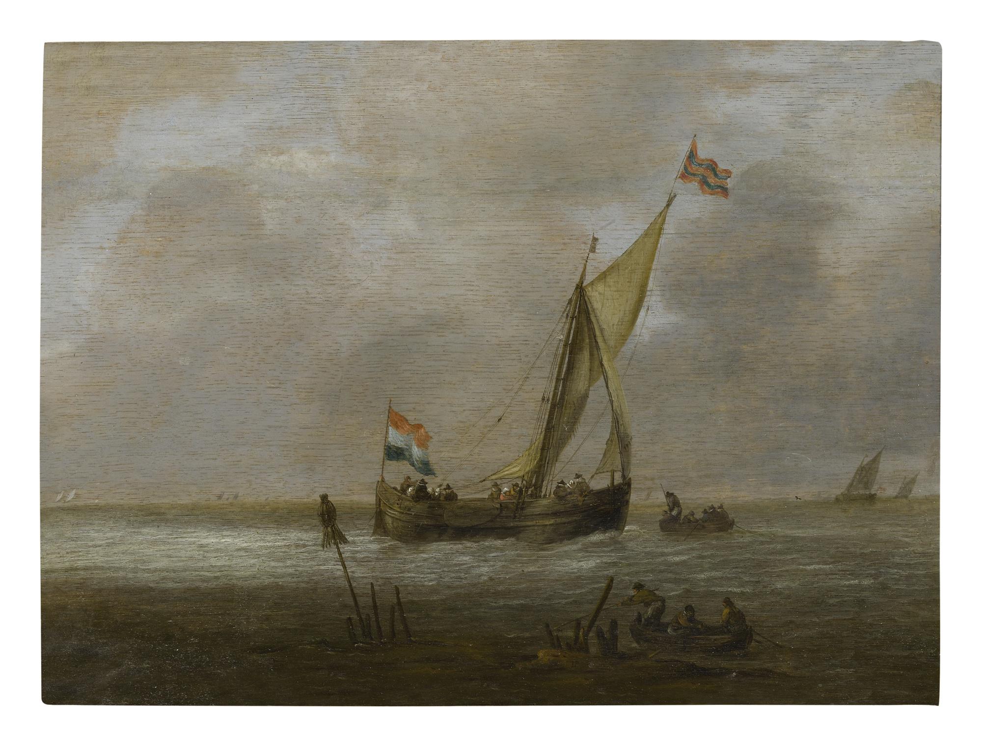 Willem Van Diest - A Seascape With A Sailing Ship And Fishing Boats Off The Coast