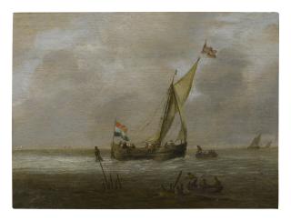 Willem Van Diest - A Seascape With A Sailing Ship And Fishing Boats Off The Coast