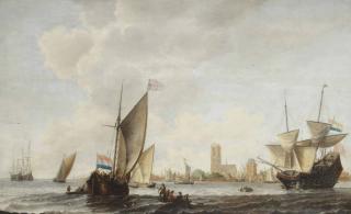 Willem Van Diest - A Smallship, A Merchantman And Other Ships On The Merwede Near Dordrecht