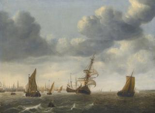 Willem Van Diest - Ships Offshore, A View Of Rotterdam Beyond