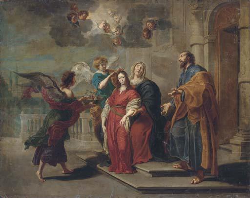 Willem van Herp - Angels preparing the Virgin for the Presentation in the Temple