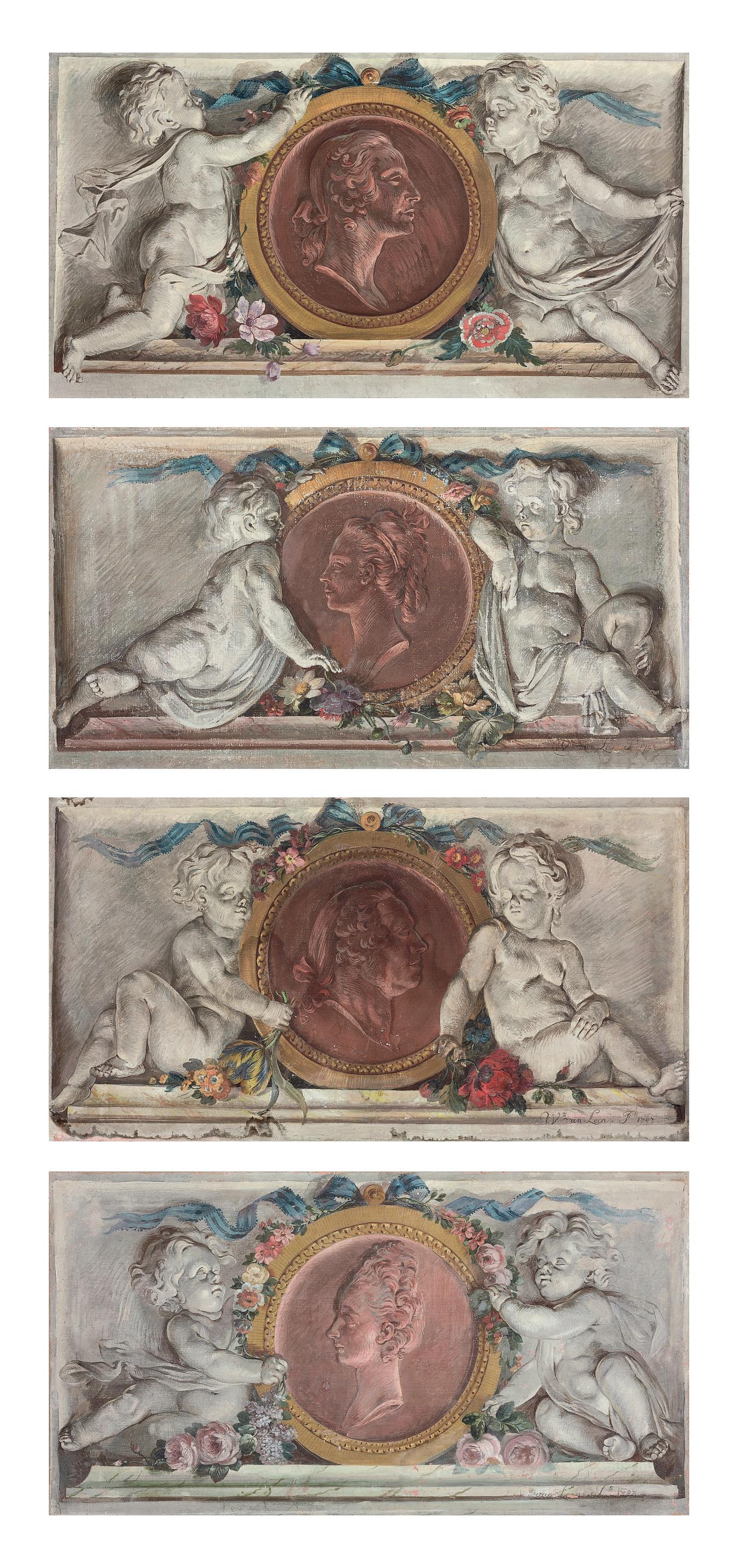 Willem van Leen - Four portrait medallions flanked by putti