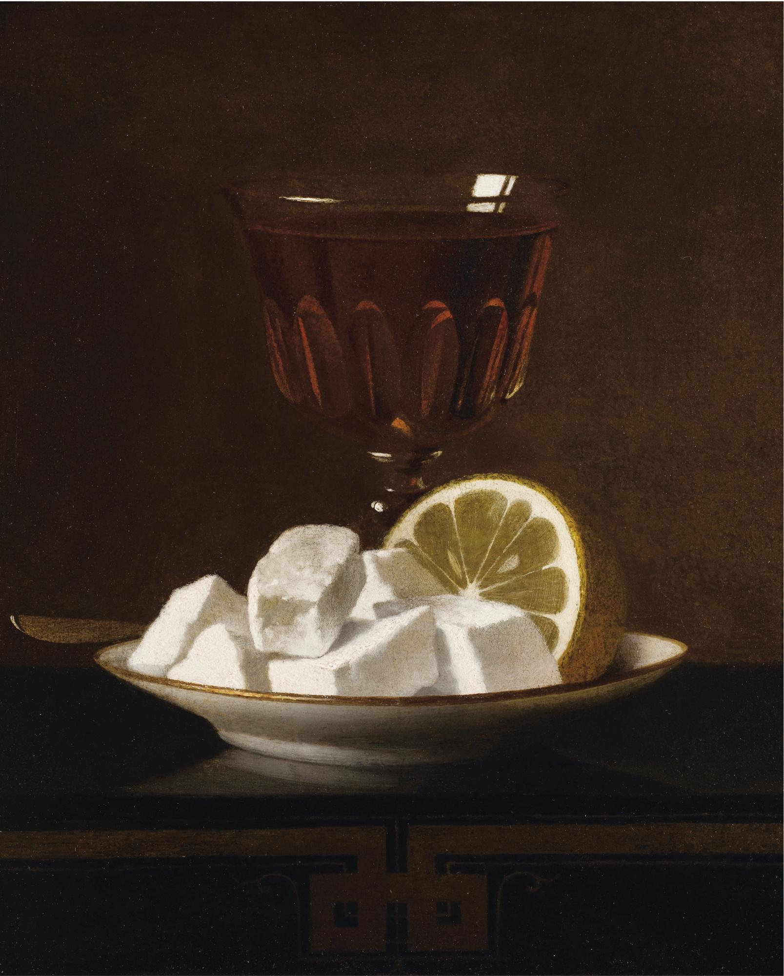 Willem Van Leen - Nature Morte Au Verre De Thé, Coupelle De Confiseries Et Citron