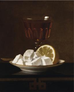 Willem Van Leen - Nature Morte Au Verre De Thé, Coupelle De Confiseries Et Citron
