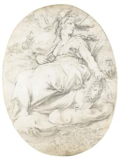 Willem Van Mieris - Minerva Seated, Holding Her Lance And Shield, After Goltzius