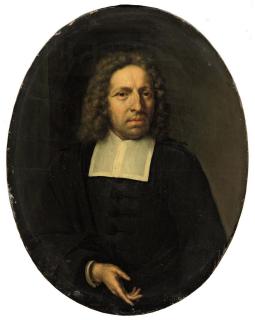Willem van Mieris - Portrait of a gentleman, half-length, in a black costume with a white collar