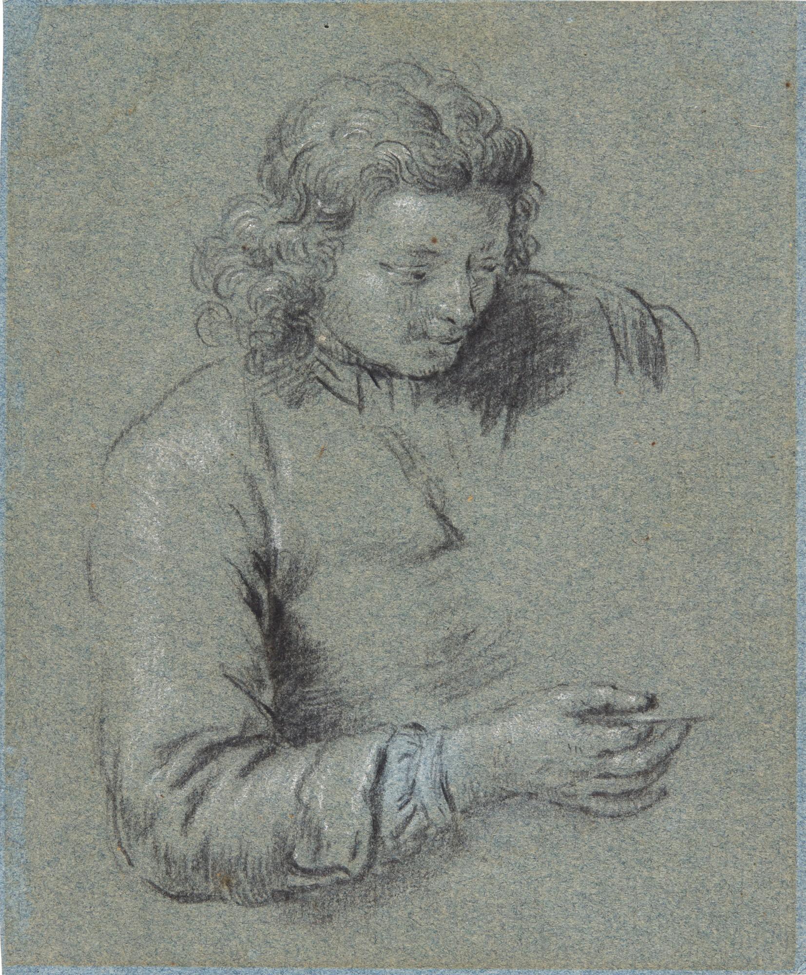 Willem van Mieris - Study of a boy, half-length, holding a glass