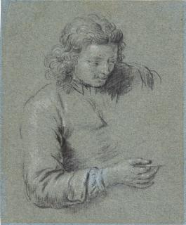 Willem van Mieris - Study of a boy, half-length, holding a glass