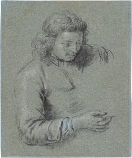 Willem van Mieris - Study of a boy, half-length, holding a glass
