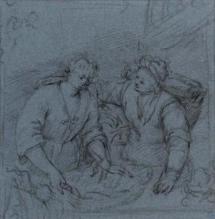 Willem Van Mieris - Two figures, half-length, standing at a bench