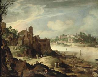 Willem van Nieulandt II - View of the river Tiber with the Ripa Grande, Rome