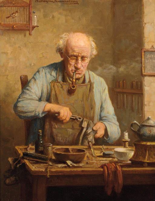 Willem van Nieuwenhoven - A shoemaker at work