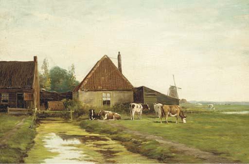 Willem Vester - Cattle By A Farmhouse On A Canal