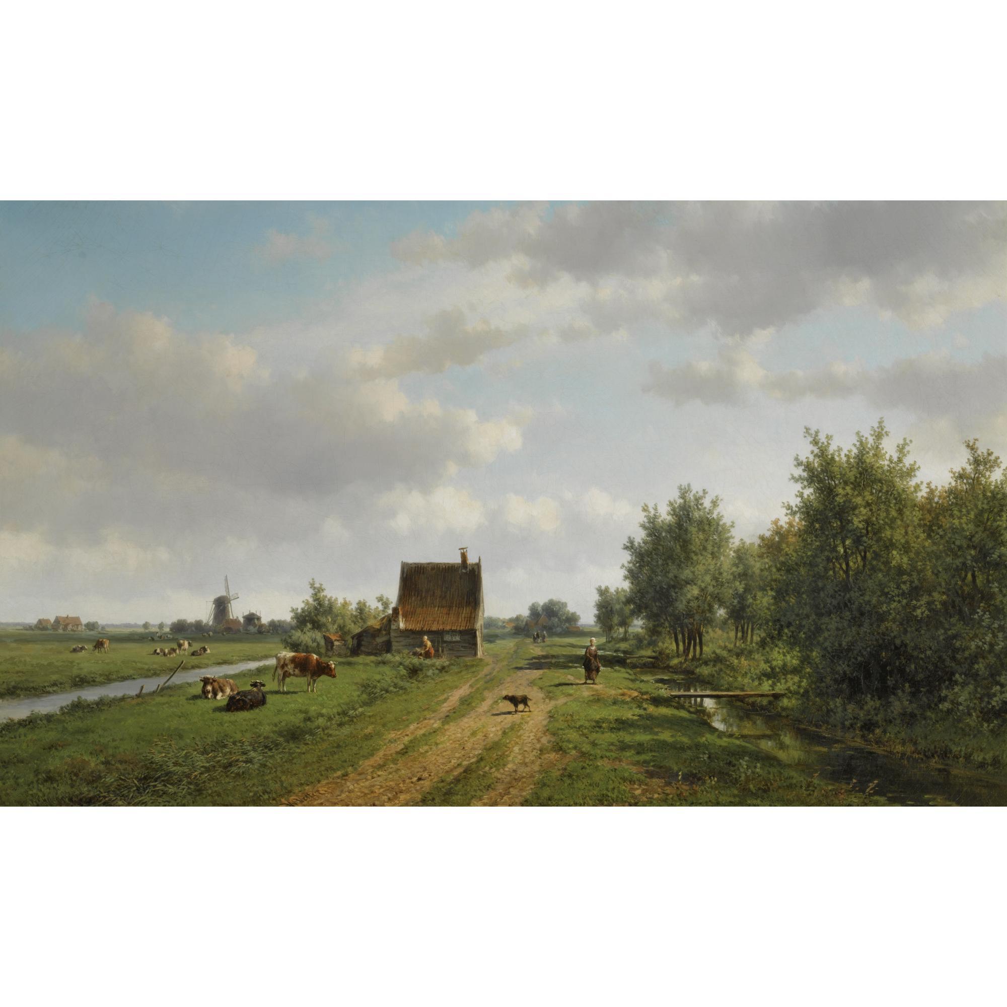 Willem Vester - Dutch A Summer Landscape With Figures And Cattle