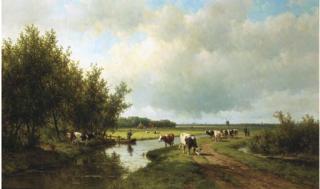 Willem Vester - Landschap aan de Wippervaart te Heemstede: an extensive polder landscape in summer