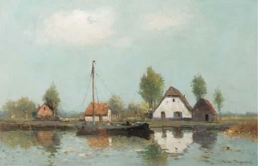 Willem Weissenbruch - Farmhouses by the river on a clear day