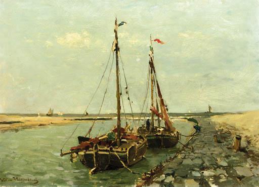 Willem Weissenbruch - Moored shrimp-fishing vessels in the estuary of the \'Oude Rijn\', Katwijk aan Zee