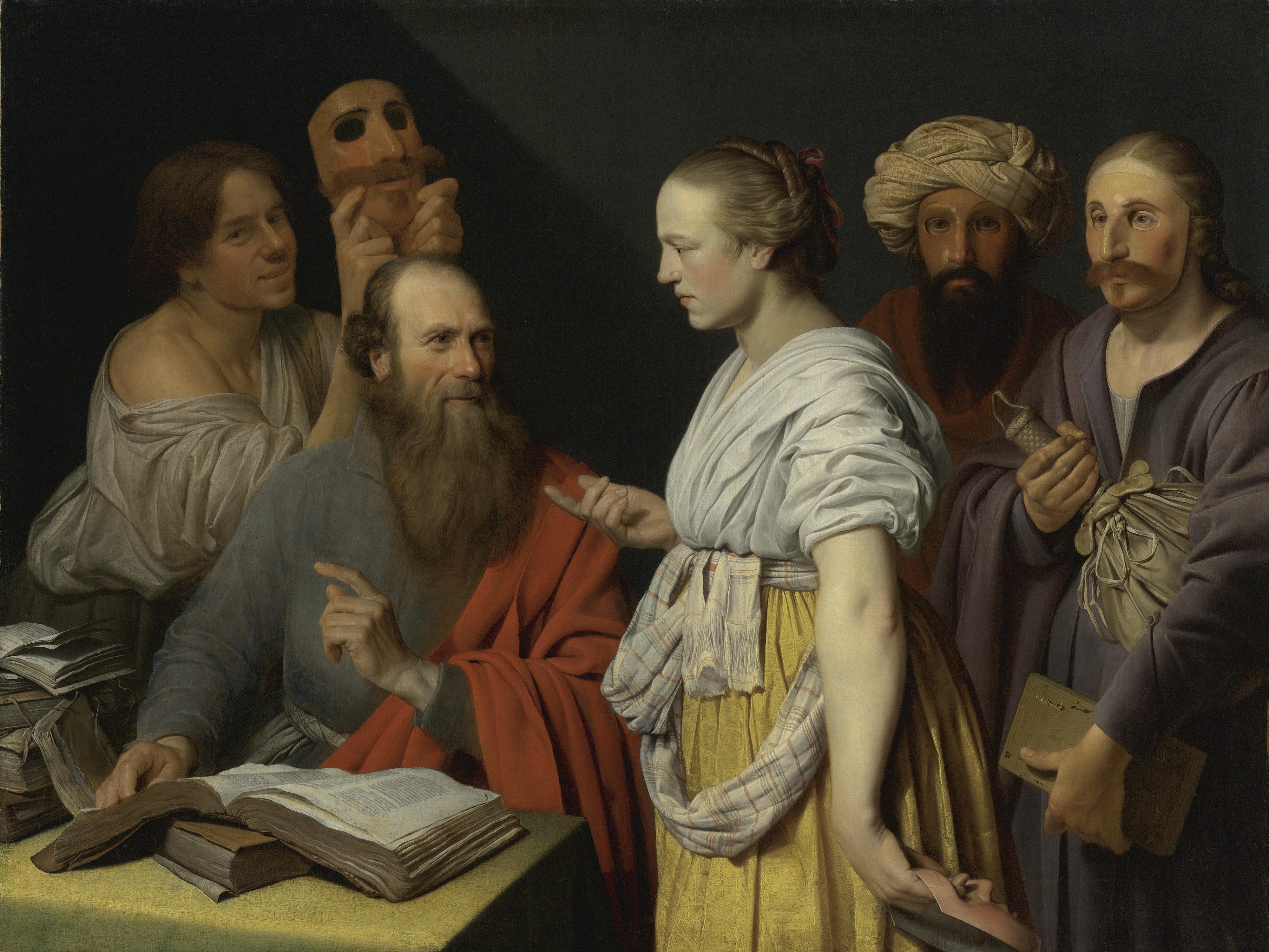 Willem Willemsz. Van Der Vliet - A Scholar In His Study With Figures With Masks, Possibly An Allegory