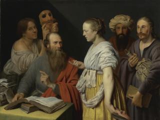 Willem Willemsz. Van Der Vliet - A Scholar In His Study With Figures With Masks, Possibly An Allegory