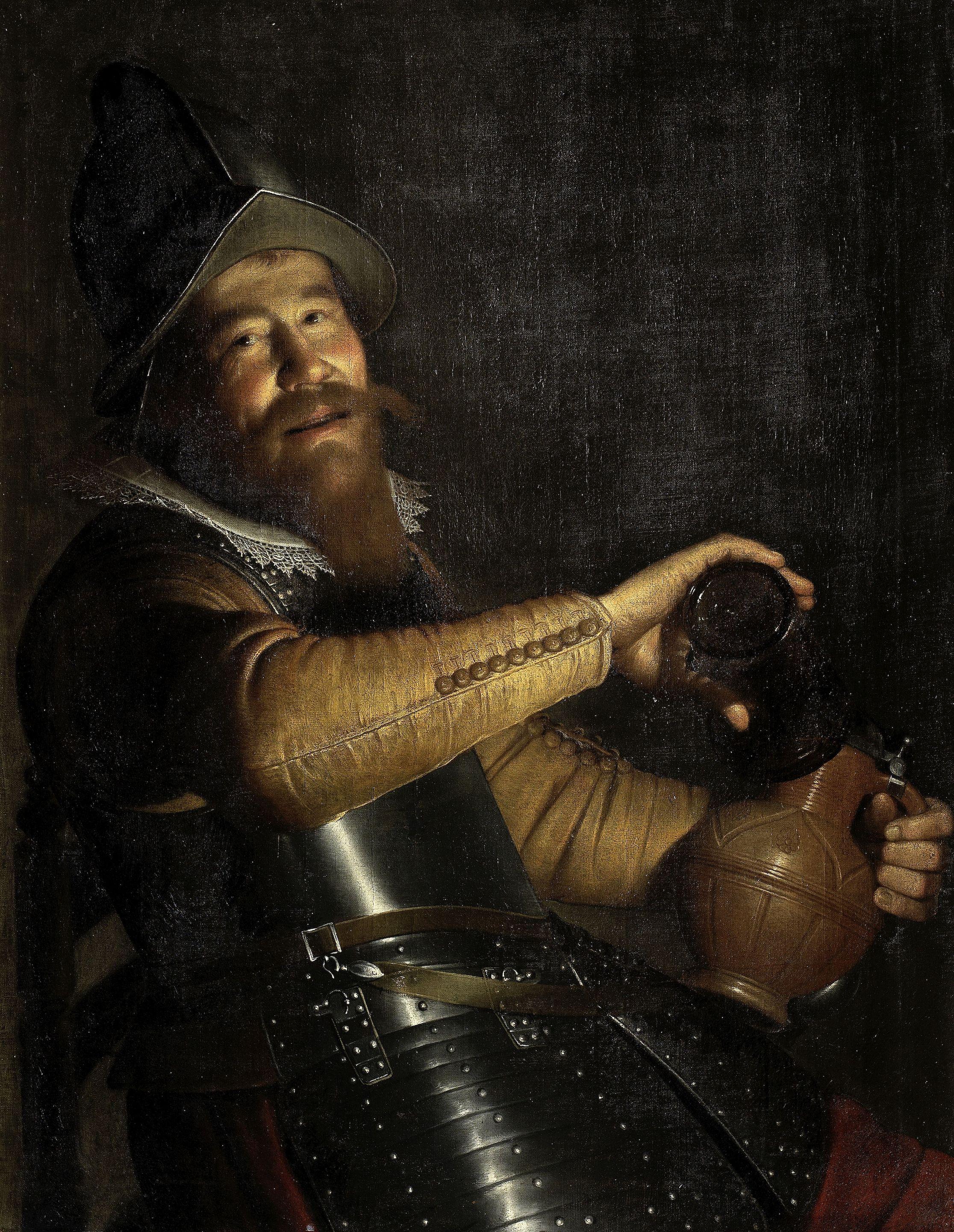 Willem Willemsz. Van Der Vliet - A soldier holding a pitcher and glass