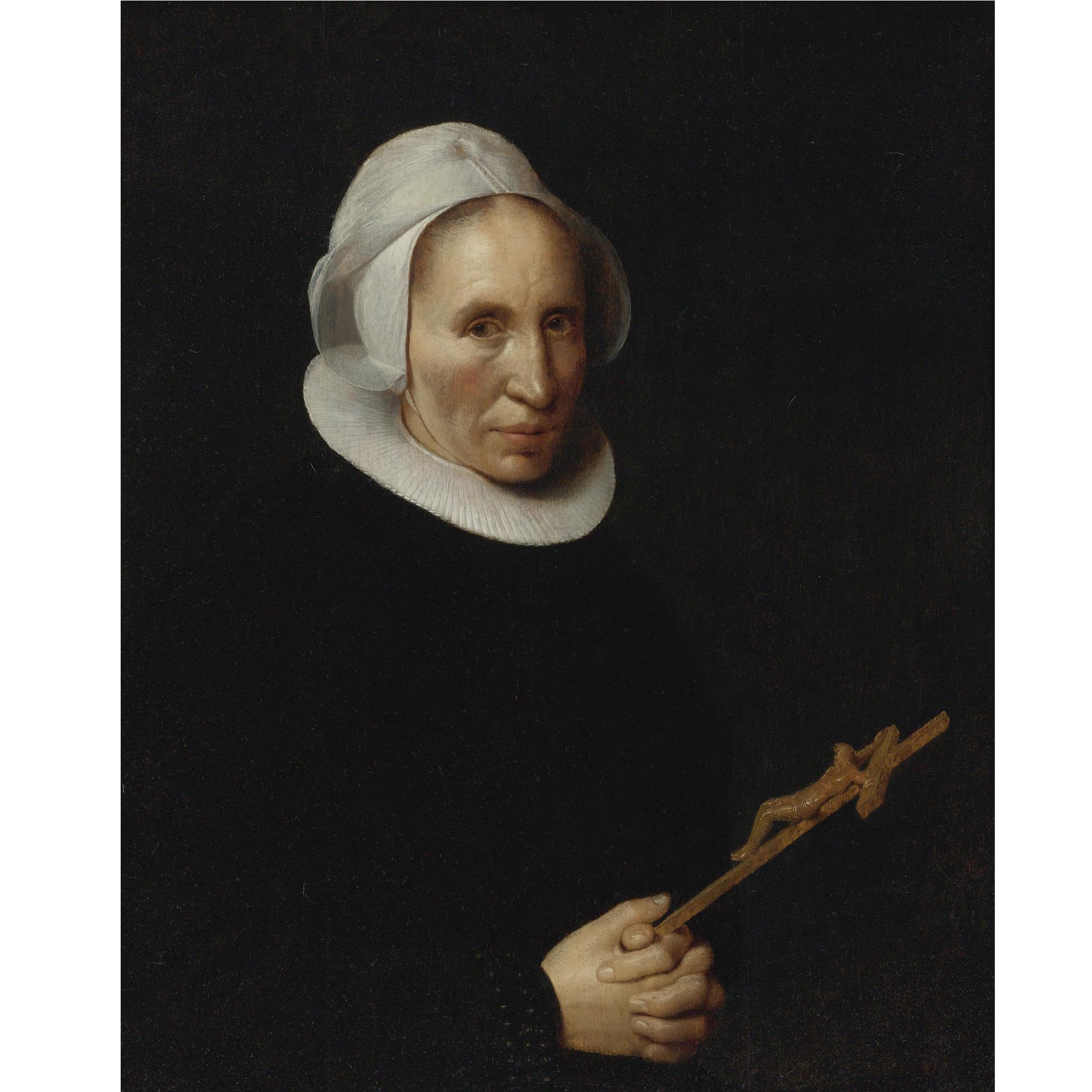 Willem Willemsz. van der Vliet - Portrait Of A Lady Holding A Crucifix