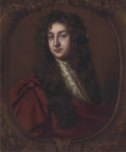 Willem Wissing - Portrait of John, Baron Cutts of Gowran (1661-1707), bust-length, in a brown cloak and lace cravat, feigned sculpted oval
