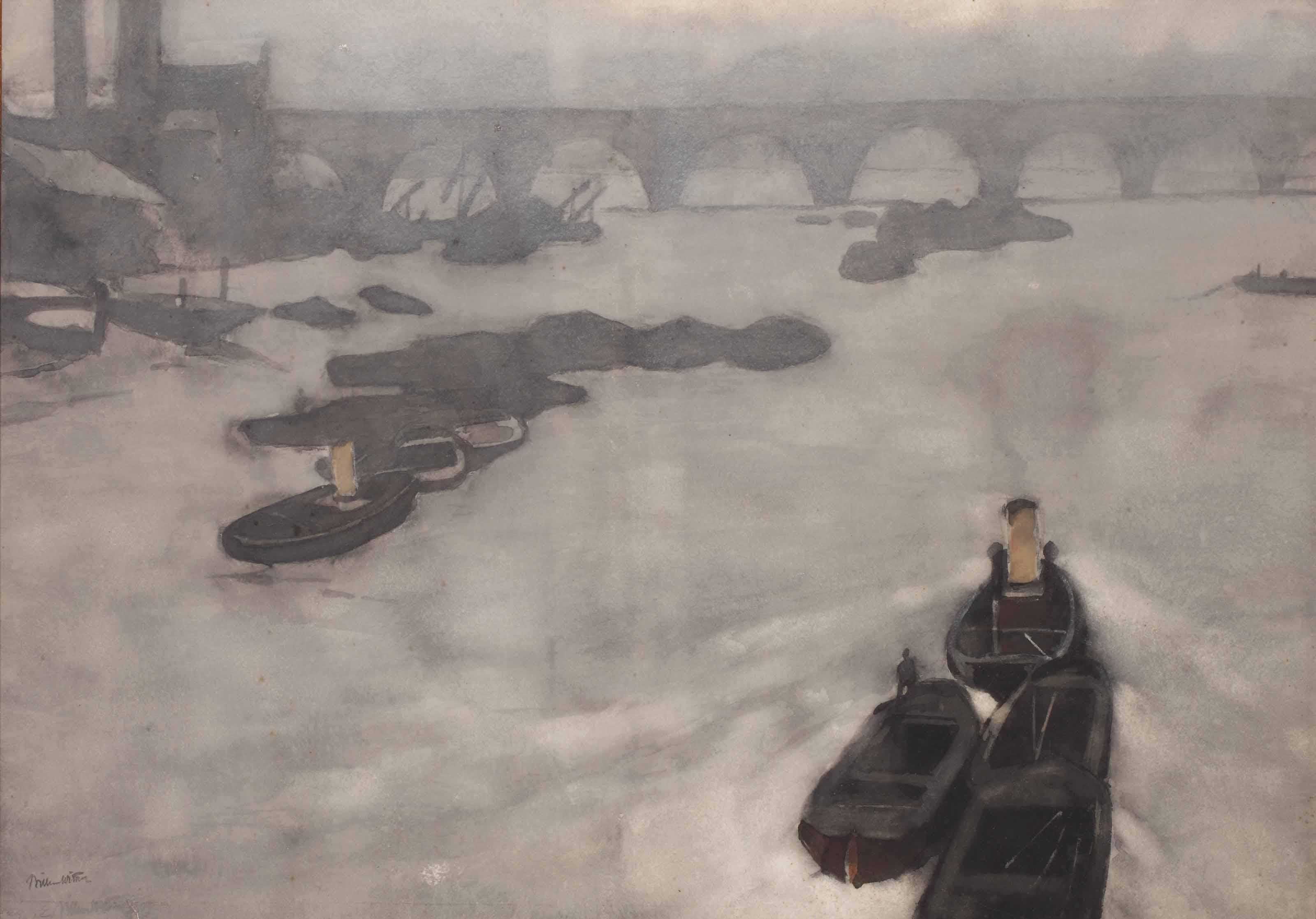 Willem Witsen - Boats on the Thames in the fog, London